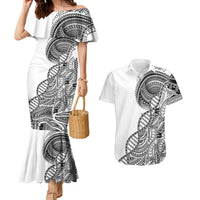 Samoan DNA Art Tattoo Couples Matching Mermaid Dress and Hawaiian Shirt Polynesian Pattern White Color