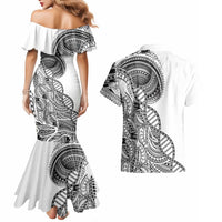 Samoan DNA Art Tattoo Couples Matching Mermaid Dress and Hawaiian Shirt Polynesian Pattern White Color