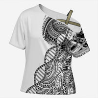 Samoan DNA Art Tattoo Cross Shoulder Shirt Polynesian Pattern White Color LT03 Female White - Polynesian Pride