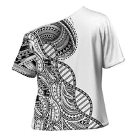 Samoan DNA Art Tattoo Cross Shoulder Shirt Polynesian Pattern White Color LT03 - Polynesian Pride