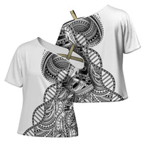 Samoan DNA Art Tattoo Cross Shoulder Shirt Polynesian Pattern White Color LT03 - Polynesian Pride
