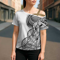 Samoan DNA Art Tattoo Cross Shoulder Shirt Polynesian Pattern White Color LT03 - Polynesian Pride