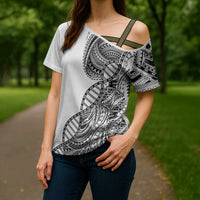 Samoan DNA Art Tattoo Cross Shoulder Shirt Polynesian Pattern White Color LT03 - Polynesian Pride