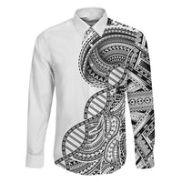 Samoan DNA Art Tattoo Family Matching Off The Shoulder Long Sleeve Dress and Hawaiian Shirt Polynesian Pattern White Color LT03 Dad's Shirt - Long Sleeve White - Polynesian Pride