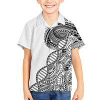 Samoan DNA Art Tattoo Family Matching Off Shoulder Maxi Dress and Hawaiian Shirt Polynesian Pattern White Color LT03 Son's Shirt White - Polynesian Pride