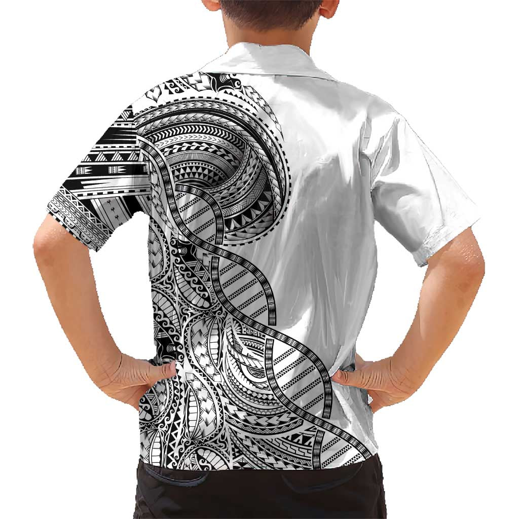 Samoan DNA Art Tattoo Family Matching Off Shoulder Short Dress and Hawaiian Shirt Polynesian Pattern White Color LT03 - Polynesian Pride