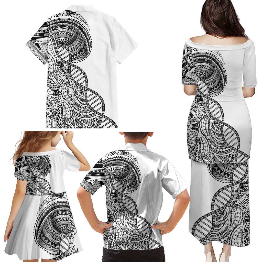 Samoan DNA Art Tattoo Family Matching Puletasi and Hawaiian Shirt Polynesian Pattern White Color LT03 - Polynesian Pride