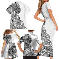 Samoan DNA Art Tattoo Family Matching Short Sleeve Bodycon Dress and Hawaiian Shirt Polynesian Pattern White Color LT03 - Polynesian Pride