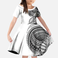 Samoan DNA Art Tattoo Family Matching Summer Maxi Dress and Hawaiian Shirt Polynesian Pattern White Color LT03 Daughter's Dress White - Polynesian Pride