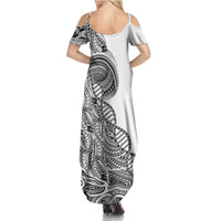 Samoan DNA Art Tattoo Family Matching Summer Maxi Dress and Hawaiian Shirt Polynesian Pattern White Color LT03 - Polynesian Pride