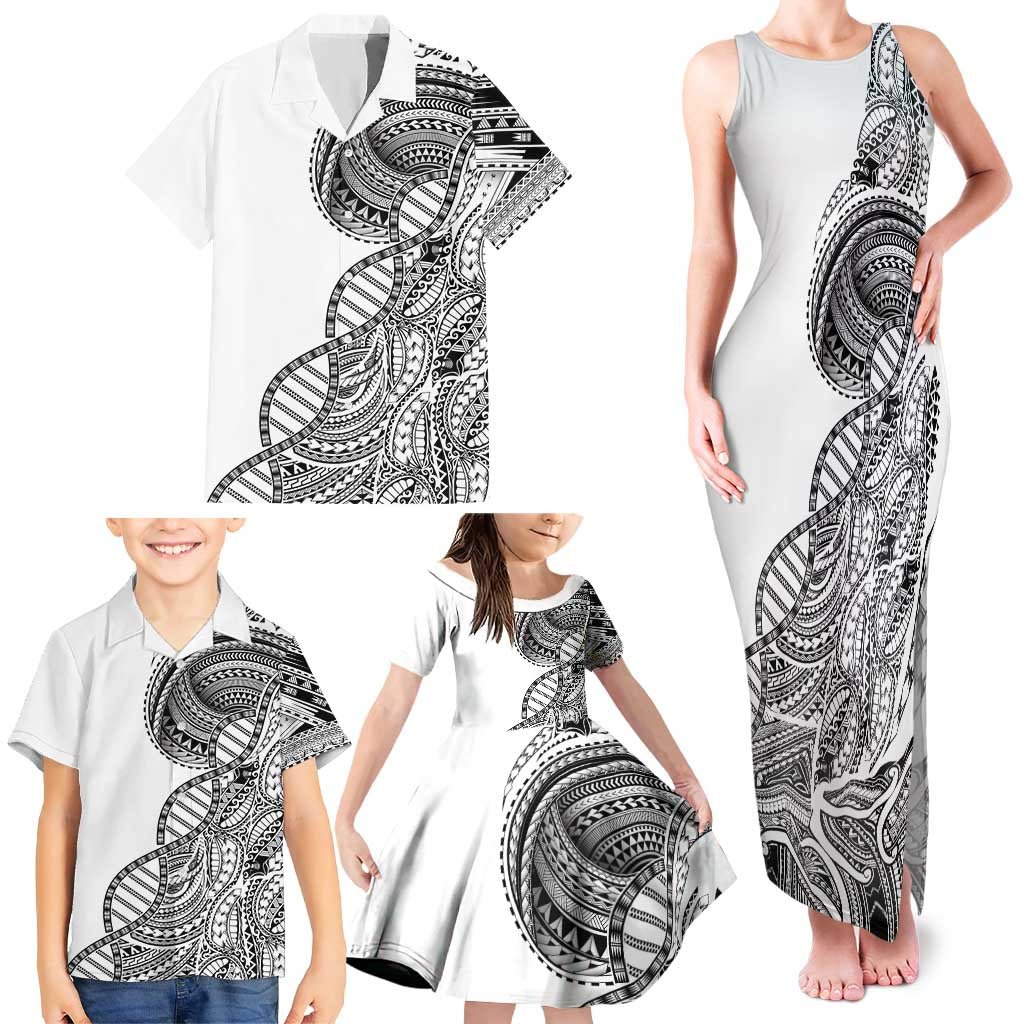 Samoan DNA Art Tattoo Family Matching Tank Maxi Dress and Hawaiian Shirt Polynesian Pattern White Color LT03 - Polynesian Pride