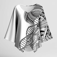 Samoan DNA Art Tattoo Kimono Sleeve Blouse Polynesian Pattern White Color LT03 Female White - Polynesian Pride