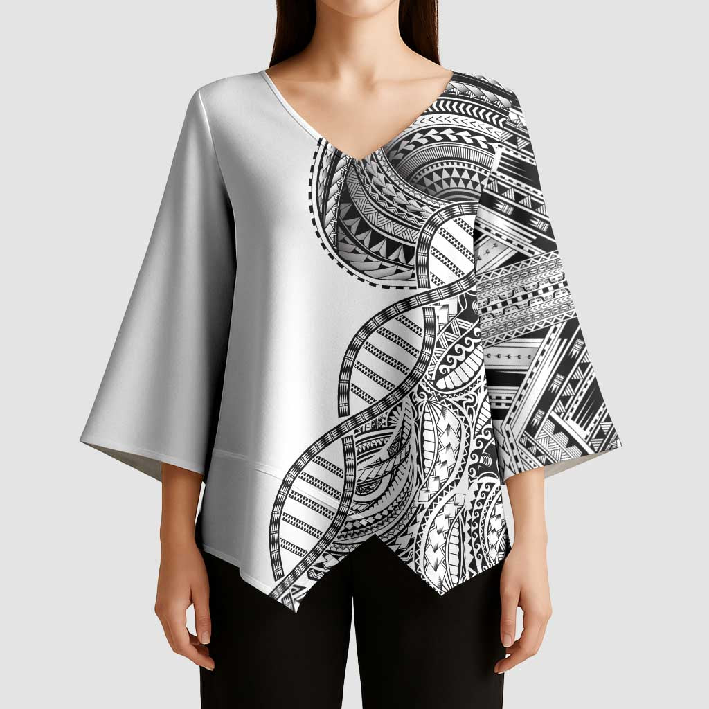 Samoan DNA Art Tattoo Kimono Sleeve Blouse Polynesian Pattern White Color LT03 - Polynesian Pride