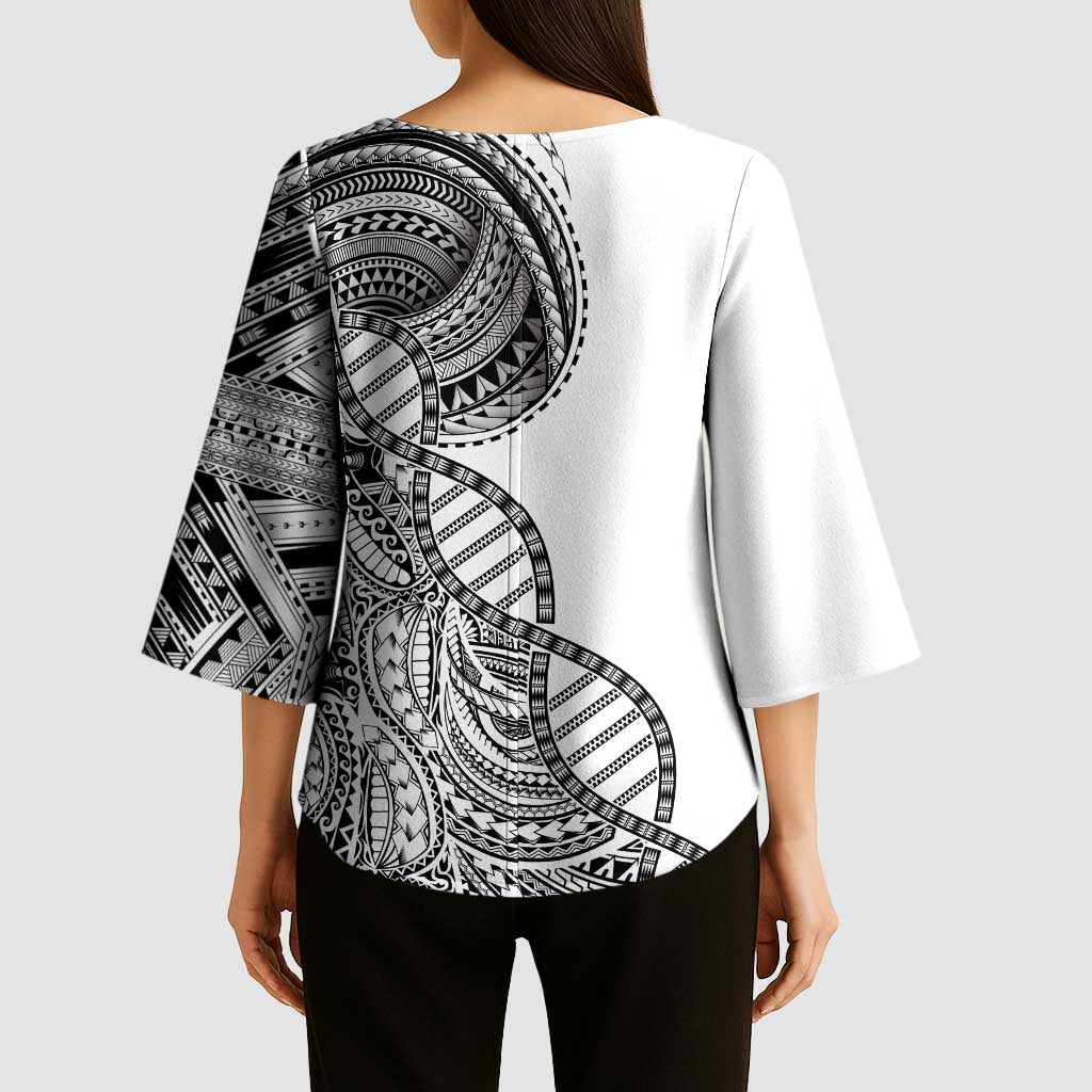 Samoan DNA Art Tattoo Kimono Sleeve Blouse Polynesian Pattern White Color LT03 - Polynesian Pride