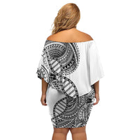 Samoan DNA Art Tattoo Off Shoulder Short Dress Polynesian Pattern White Color LT03 - Polynesian Pride