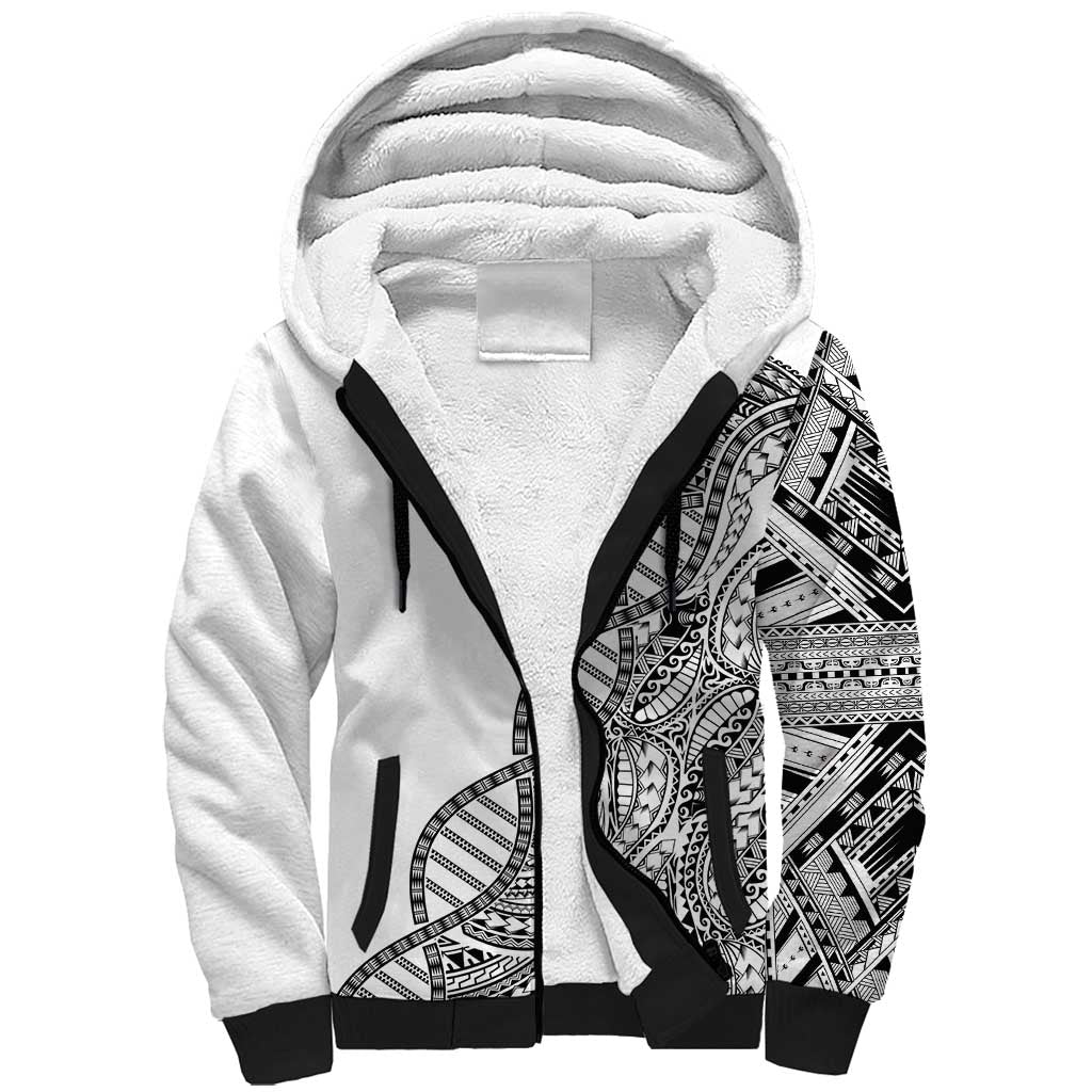 Samoan DNA Art Tattoo Sherpa Hoodie Polynesian Pattern White Color