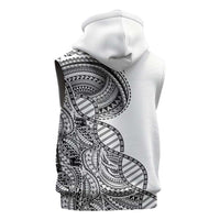 Samoan DNA Art Tattoo Sleeveless Hoodie Polynesian Pattern White Color