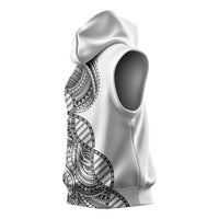 Samoan DNA Art Tattoo Sleeveless Hoodie Polynesian Pattern White Color