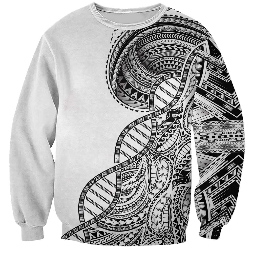 Samoan DNA Art Tattoo Sweatshirt Polynesian Pattern White Color