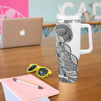 Samoan DNA Art Tattoo Tumbler With Handle Polynesian Pattern White Color
