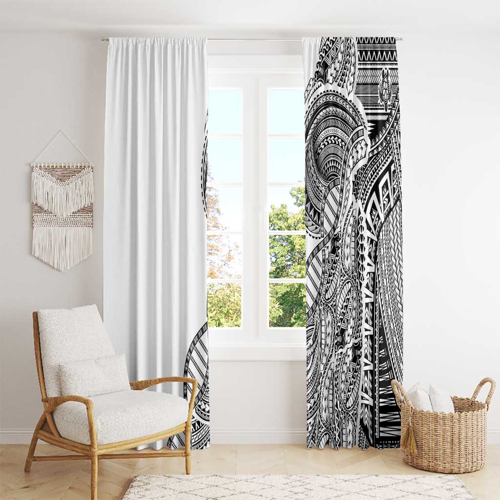 Samoan DNA Art Tattoo Window Curtain Polynesian Pattern White Color