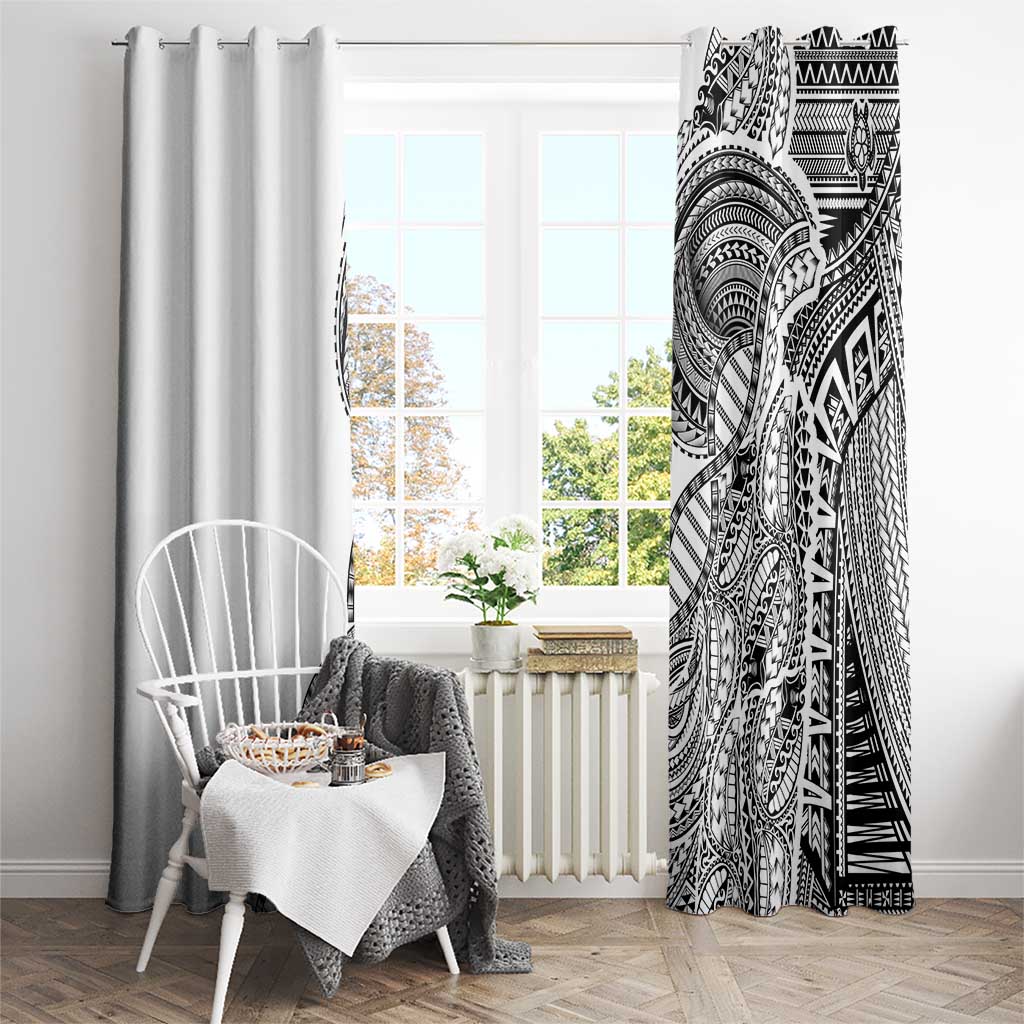 Samoan DNA Art Tattoo Window Curtain Polynesian Pattern White Color