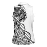 Samoan DNA Art Tattoo Women Sleeveless Polo Shirt Polynesian Pattern White Color LT03 - Polynesian Pride