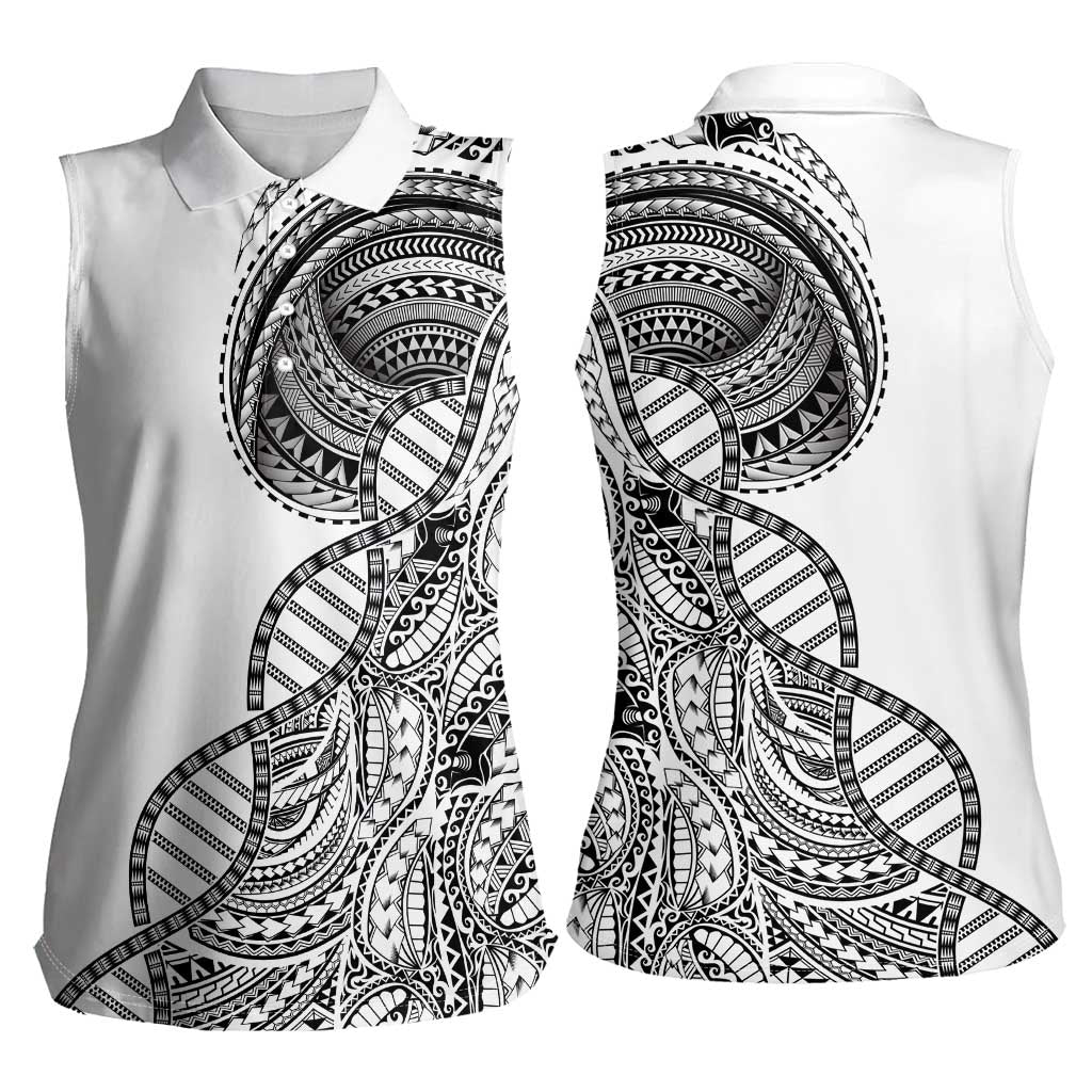 Samoan DNA Art Tattoo Women Sleeveless Polo Shirt Polynesian Pattern White Color LT03 - Polynesian Pride