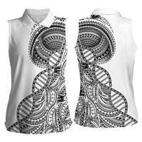 Samoan DNA Art Tattoo Women Sleeveless Polo Shirt Polynesian Pattern White Color LT03 - Polynesian Pride