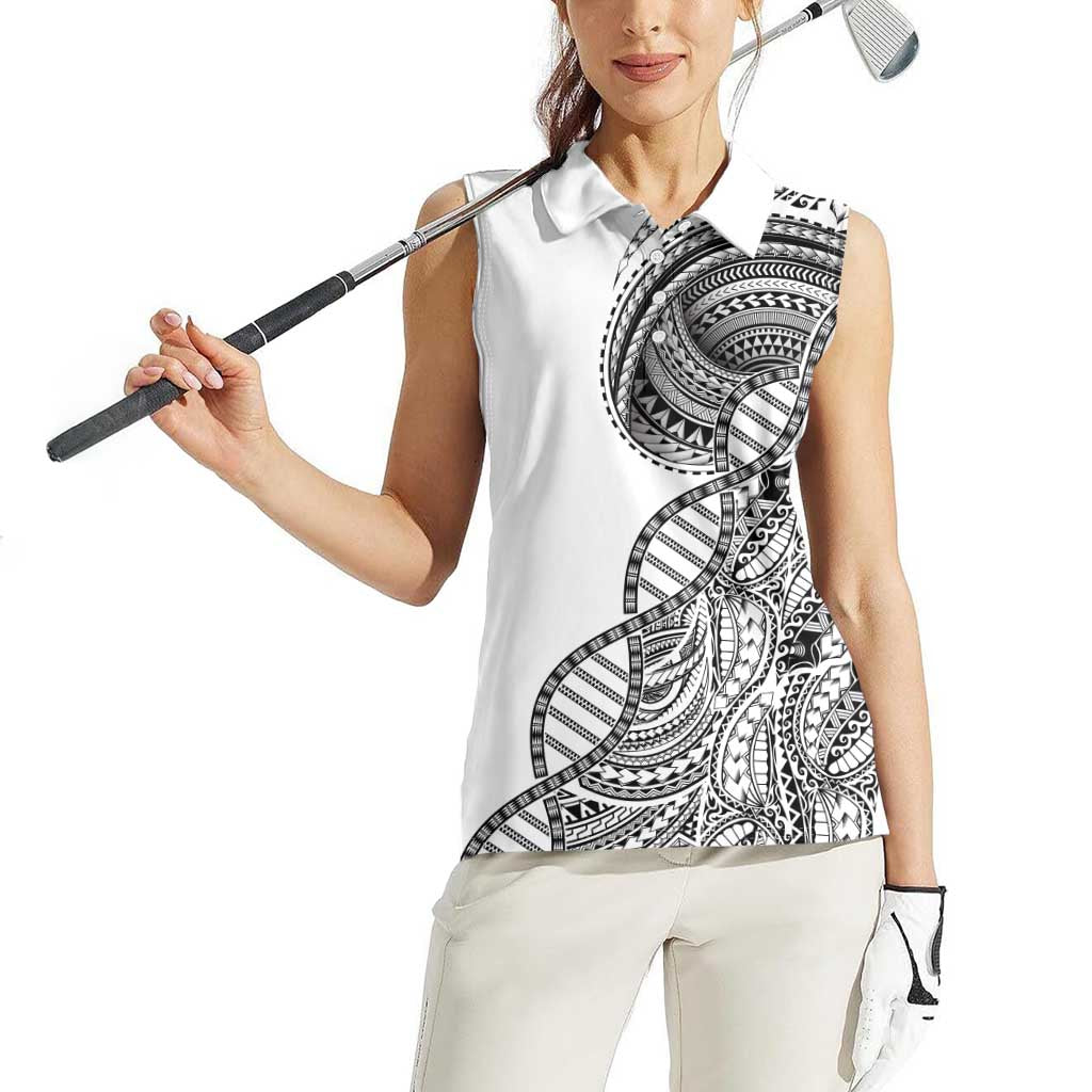 Samoan DNA Art Tattoo Women Sleeveless Polo Shirt Polynesian Pattern White Color LT03 - Polynesian Pride