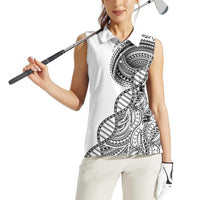 Samoan DNA Art Tattoo Women Sleeveless Polo Shirt Polynesian Pattern White Color LT03 - Polynesian Pride