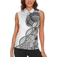 Samoan DNA Art Tattoo Women Sleeveless Polo Shirt Polynesian Pattern White Color LT03 - Polynesian Pride