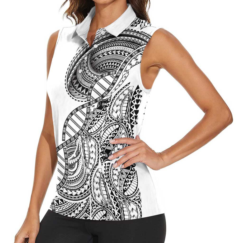 Samoan DNA Art Tattoo Women Sleeveless Polo Shirt Polynesian Pattern White Color LT03 - Polynesian Pride