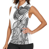 Samoan DNA Art Tattoo Women Sleeveless Polo Shirt Polynesian Pattern White Color LT03 - Polynesian Pride