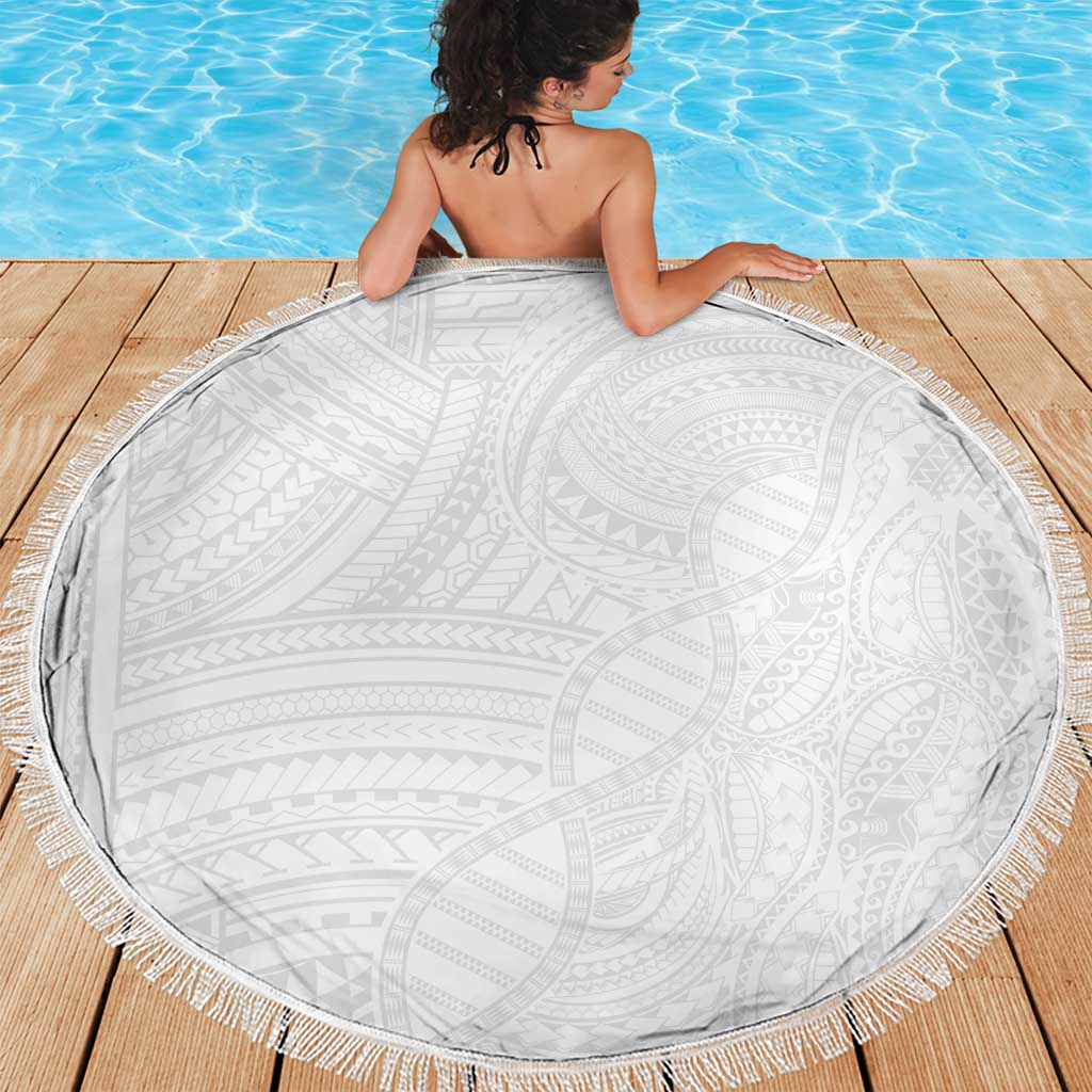 Samoan DNA Art Tattoo Beach Blanket Polynesian Pattern All White