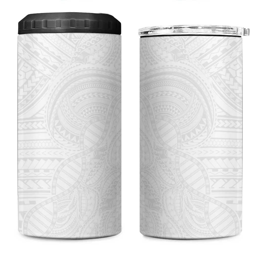 Samoan DNA Art Tattoo 4 in 1 Can Cooler Tumbler Polynesian Pattern All White