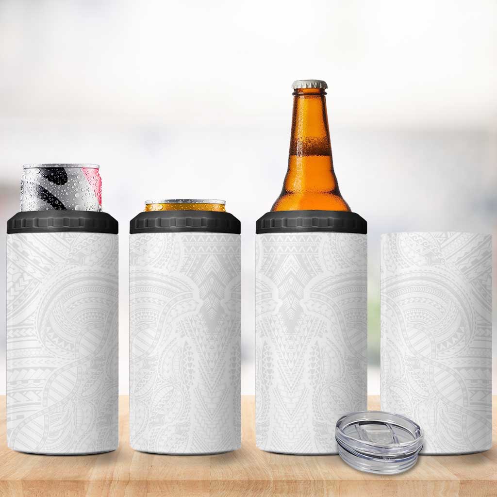 Samoan DNA Art Tattoo 4 in 1 Can Cooler Tumbler Polynesian Pattern All White