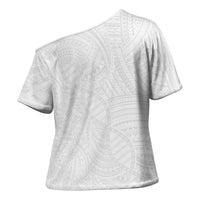 Samoan DNA Art Tattoo Cross Shoulder Shirt Polynesian Pattern All White