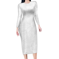Samoan DNA Art Tattoo Family Matching Long Sleeve Bodycon Dress and Hawaiian Shirt Polynesian Pattern All White LT03 Mom's Dress White - Polynesian Pride