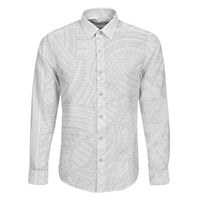 Samoan DNA Art Tattoo Family Matching Off Shoulder Maxi Dress and Hawaiian Shirt Polynesian Pattern All White LT03 Dad's Shirt - Long Sleeve White - Polynesian Pride