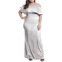 Samoan DNA Art Tattoo Family Matching Off Shoulder Maxi Dress and Hawaiian Shirt Polynesian Pattern All White LT03 Mom's Dress White - Polynesian Pride