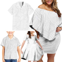 Samoan DNA Art Tattoo Family Matching Off Shoulder Short Dress and Hawaiian Shirt Polynesian Pattern All White LT03 - Polynesian Pride