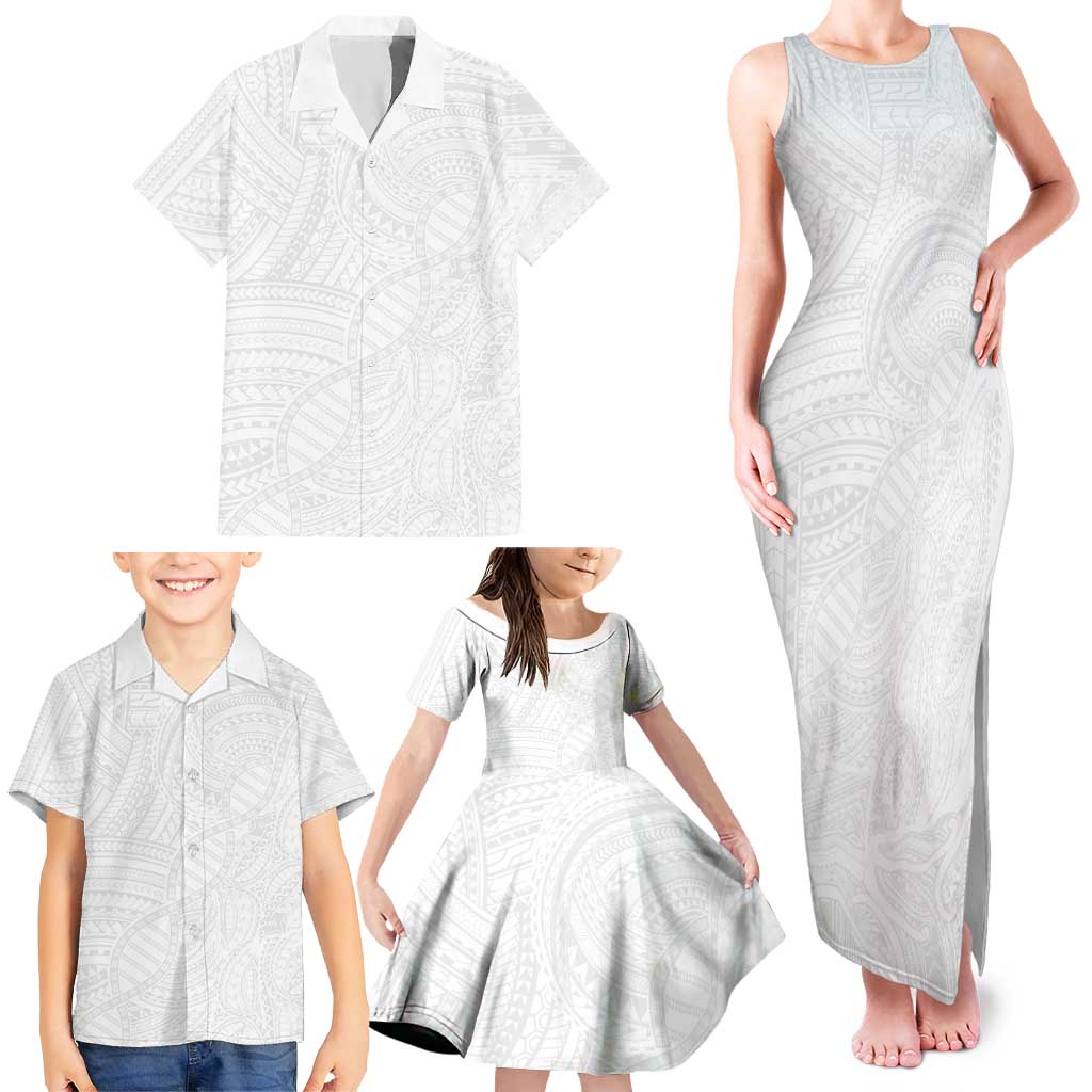 Samoan DNA Art Tattoo Family Matching Tank Maxi Dress and Hawaiian Shirt Polynesian Pattern All White LT03 - Polynesian Pride
