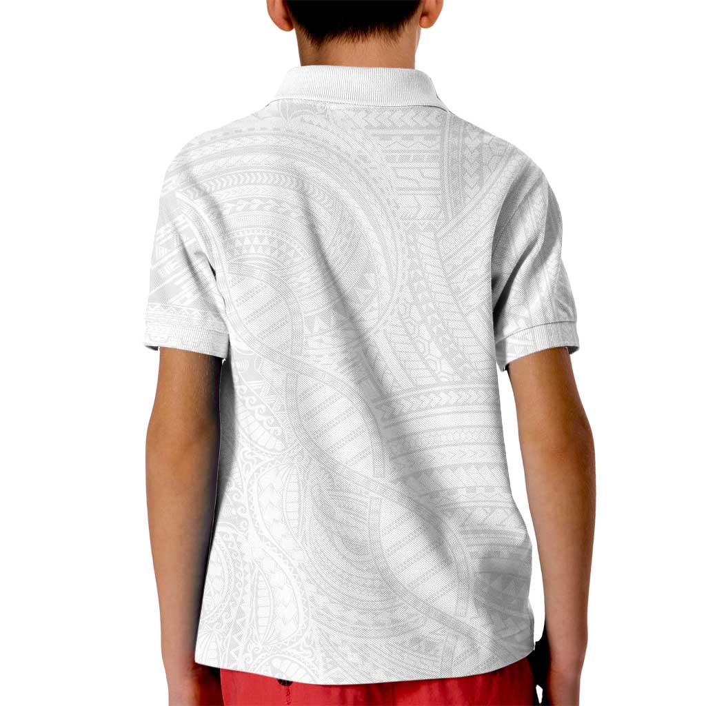 Samoan DNA Art Tattoo Kid Polo Shirt Polynesian Pattern All White