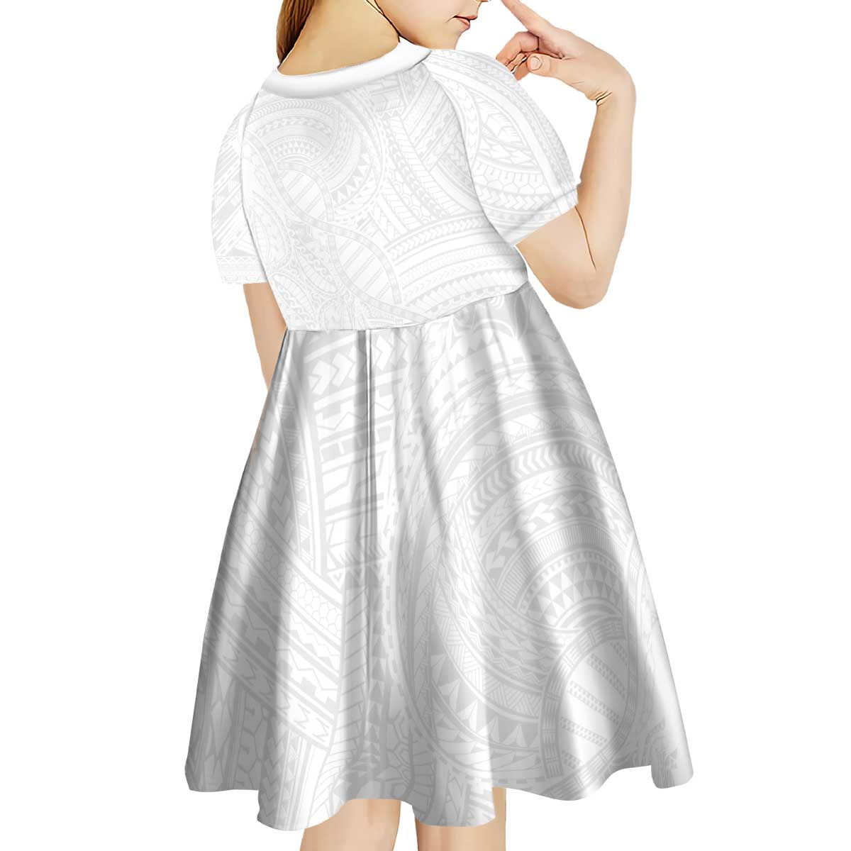 Samoan DNA Art Tattoo Kid Short Sleeve Dress Polynesian Pattern All White LT03 - Polynesian Pride
