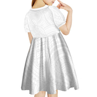 Samoan DNA Art Tattoo Kid Short Sleeve Dress Polynesian Pattern All White LT03 - Polynesian Pride