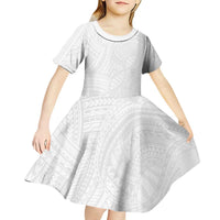 Samoan DNA Art Tattoo Kid Short Sleeve Dress Polynesian Pattern All White LT03 - Polynesian Pride