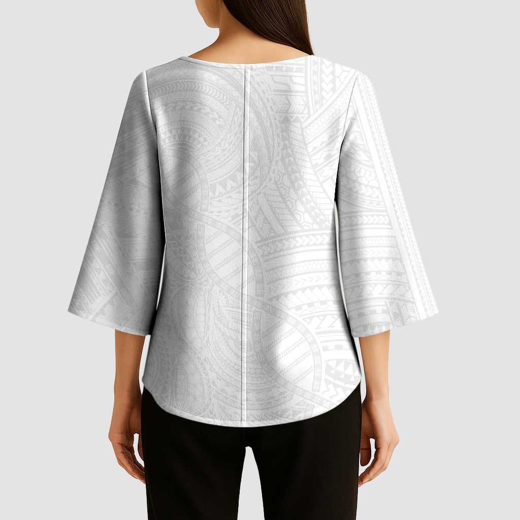 Samoan DNA Art Tattoo Kimono Sleeve Blouse Polynesian Pattern All White