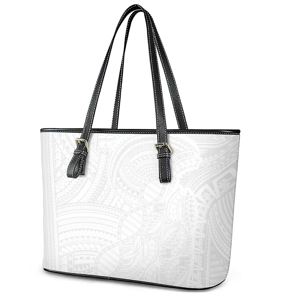 Samoan DNA Art Tattoo Leather Tote Bag Polynesian Pattern All White