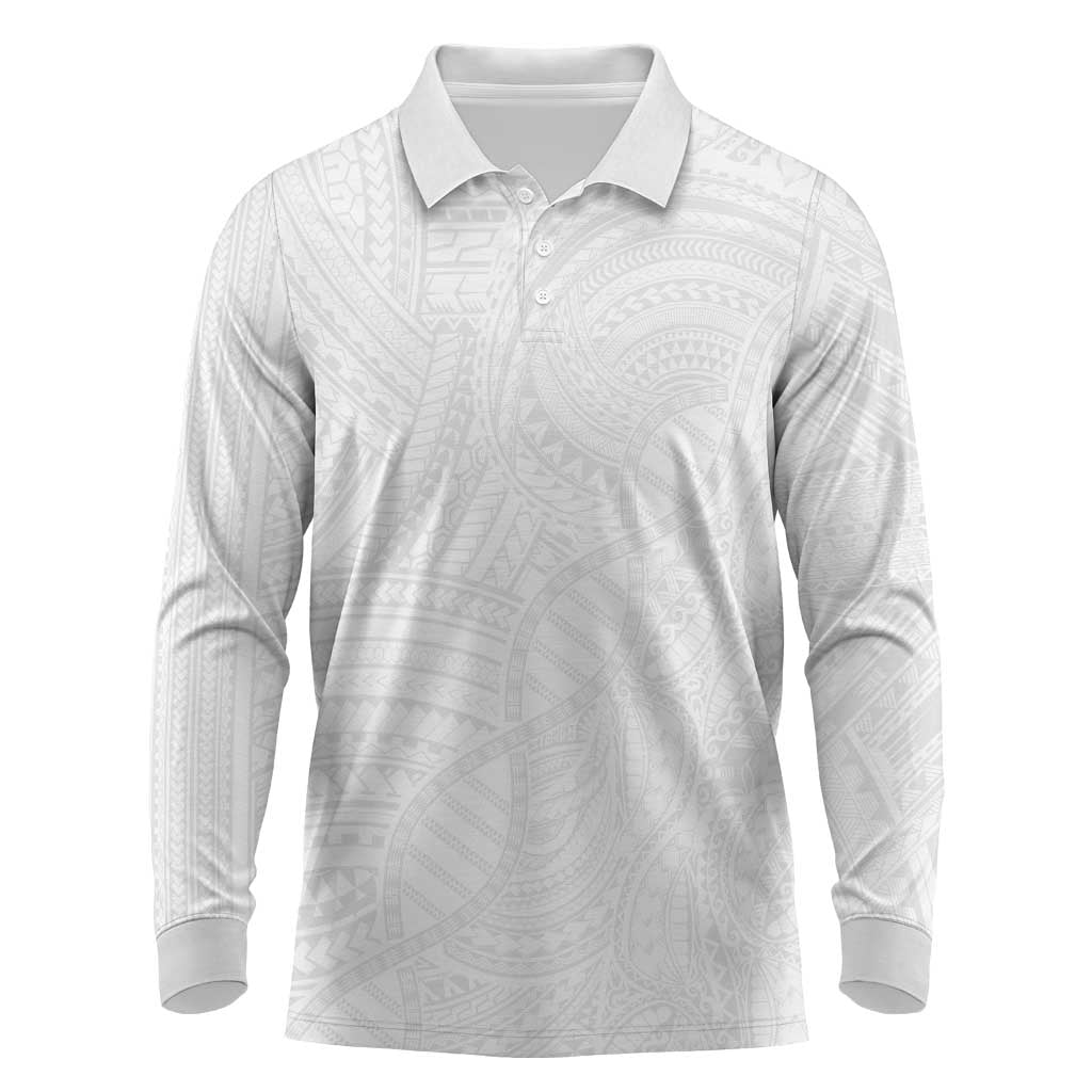 Samoan DNA Art Tattoo Long Sleeve Polo Shirt Polynesian Pattern All White LT03 White - Polynesian Pride